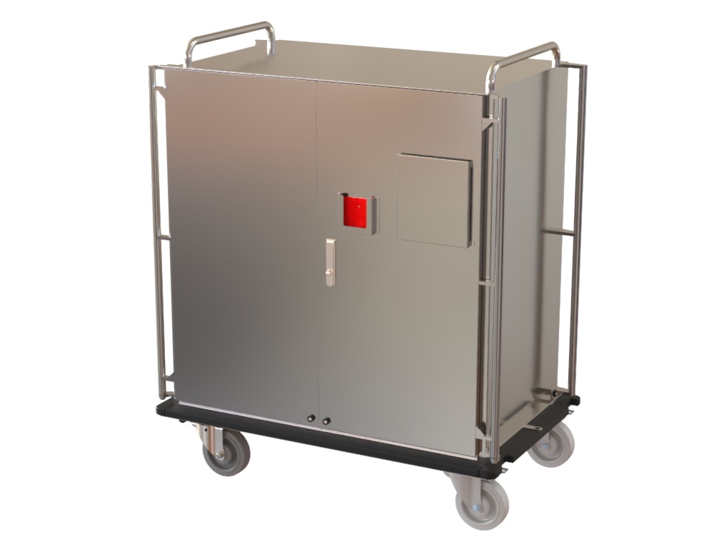 Transport Trolley-TW-6STU, SS304, 6xWire Shelves(removeable), 2xLockable Door, 4xBumpers, 920x720x1330mm