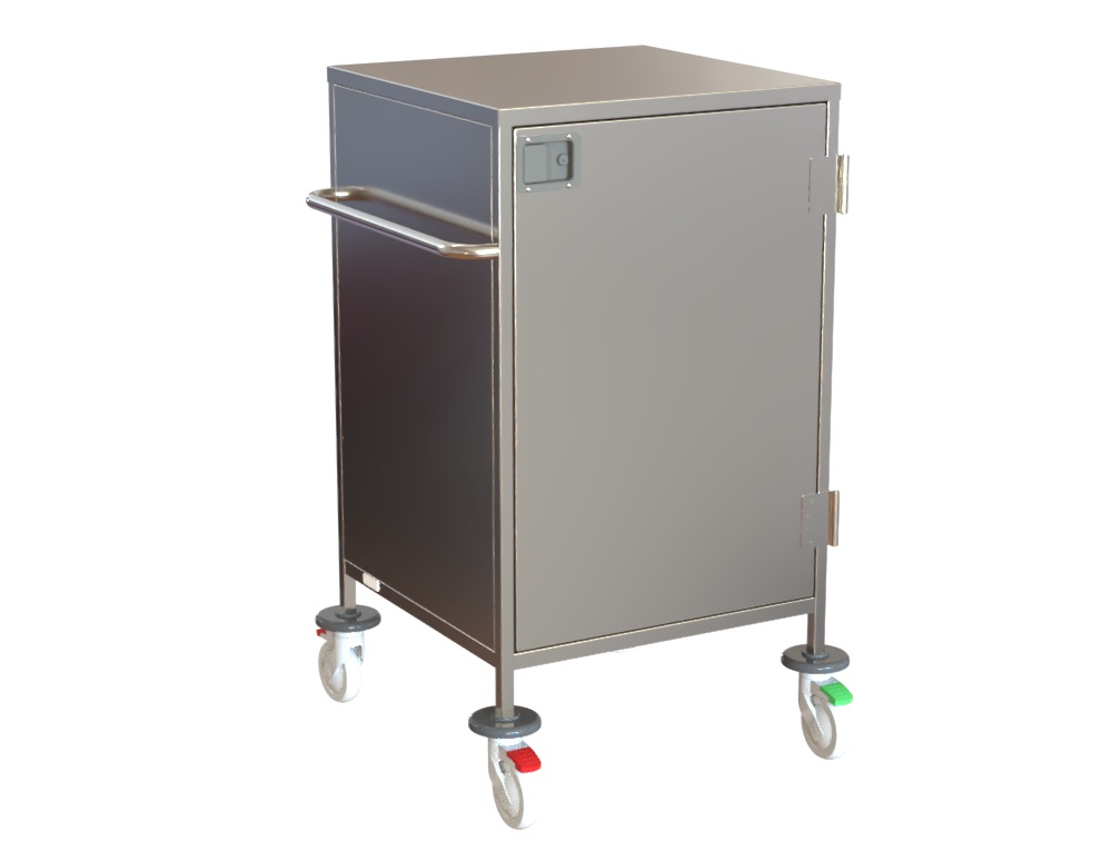 Case Cart-TW-6STU, SS304, 3xPull Out Mesh Shelves Push Handle (LHS), 690x670x1200mm(plus Handle)