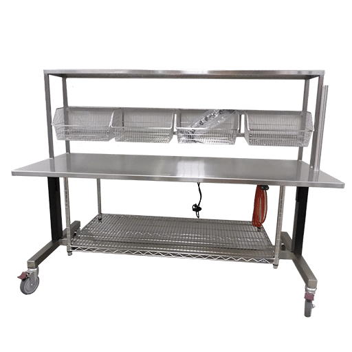 [US-661.3] Height Adjustable Table – Electric, With Baskets, Shelves, and Accessories, 71" x 29.5"